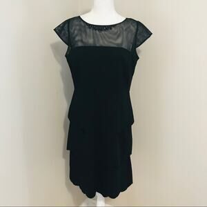 SL Fashions Sheer Yoke Black Tiered Dress